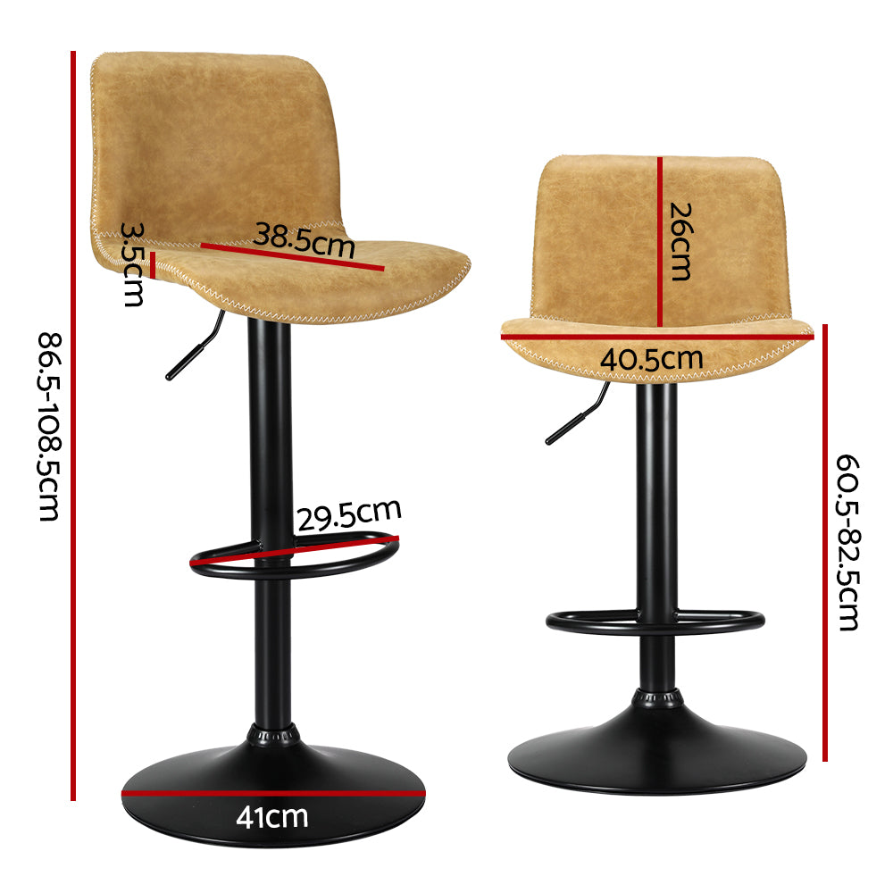 Marlook 2x Bar Stools Kitchen Swivel Bar Stool Gas Lift Chairs Barstools Brown