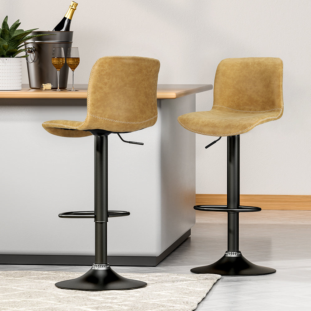 Marlook 2x Bar Stools Kitchen Swivel Bar Stool Gas Lift Chairs Barstools Brown