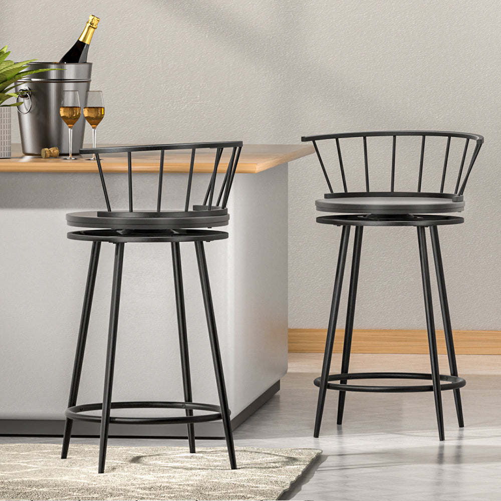 Marlook 2x Bar Stools Swivel Metal Chairs