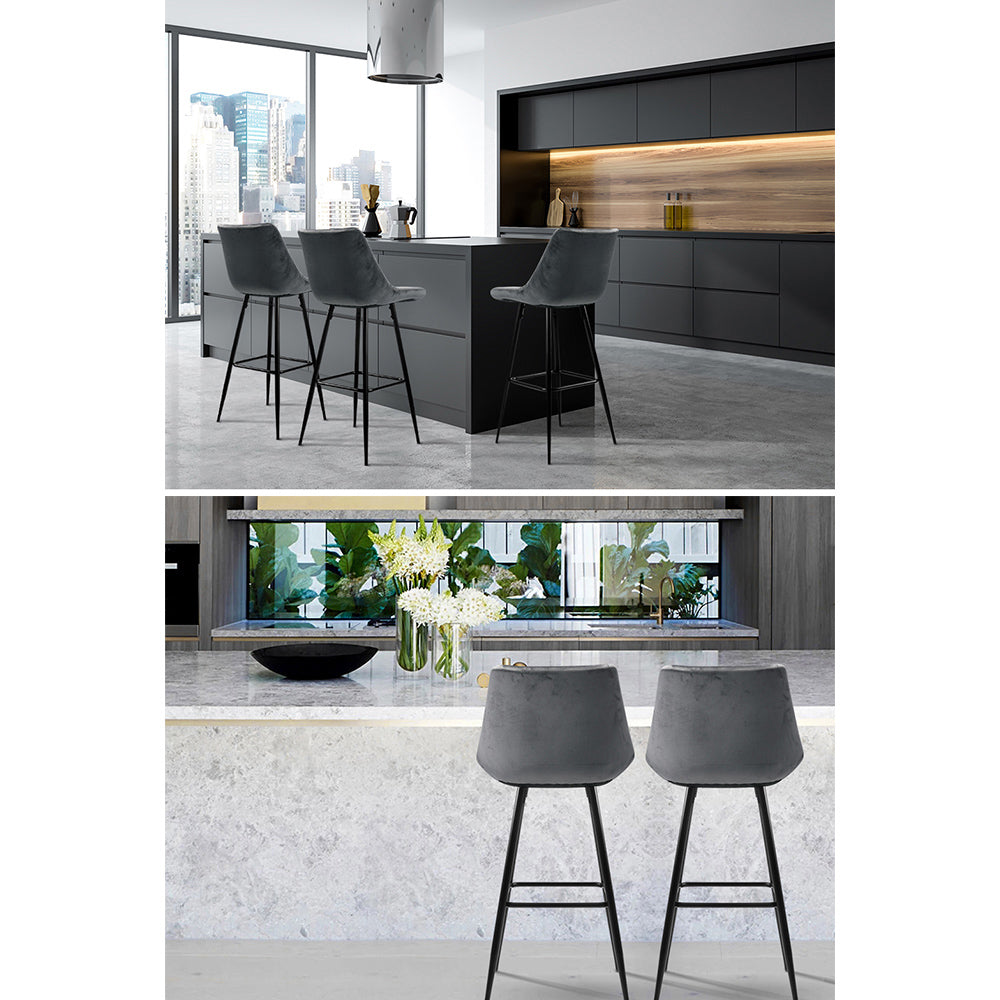 Marlook 2x Bar Stools Velvet Chairs Grey