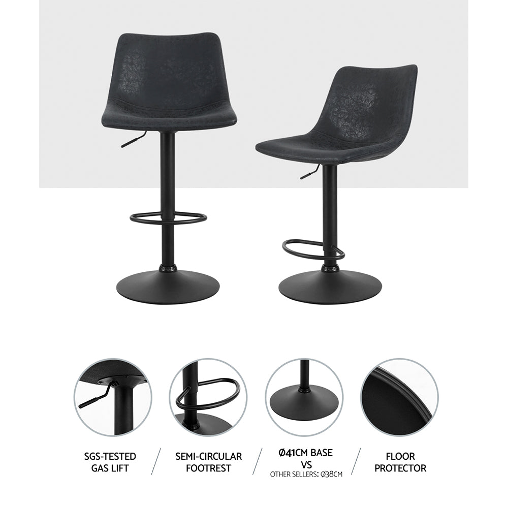 Marlook 2x Bar Stools Vintage Leather Swivel Gas Lift Black