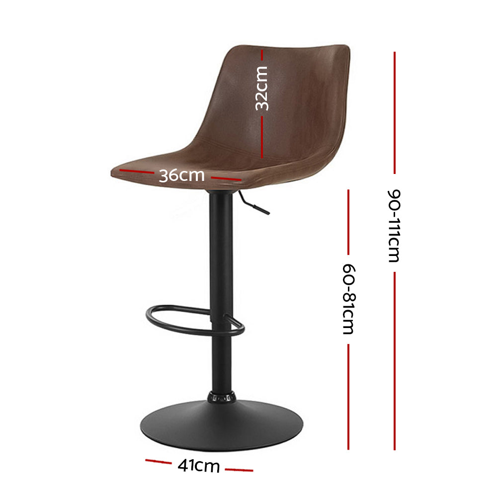Marlook 2x Bar Stools Vintage Leather Swivel Gas Lift Brown