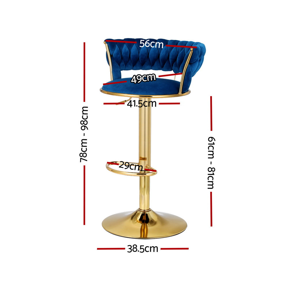 Marlook Bar Stools Gas Lift Velvet Woven Backrest Navy