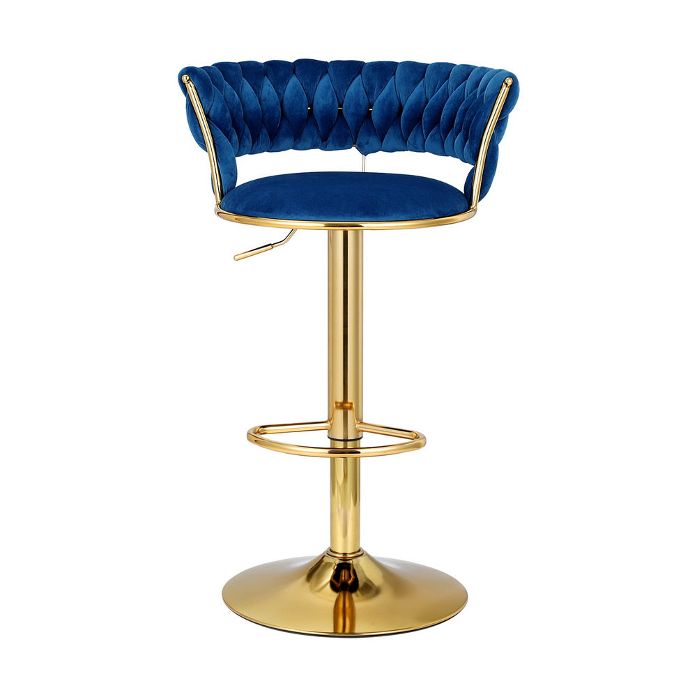 Marlook Bar Stools Gas Lift Velvet Woven Backrest Navy
