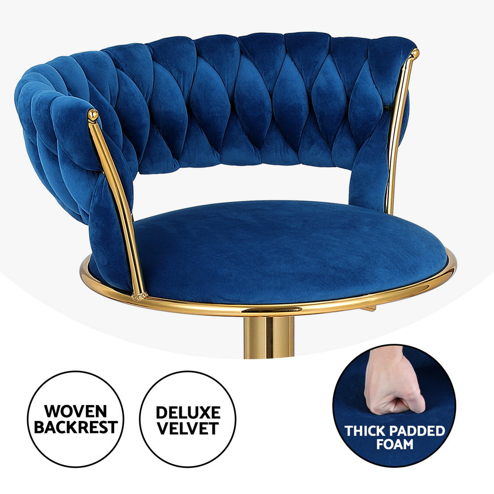 Marlook Bar Stools Gas Lift Velvet Woven Backrest Navy