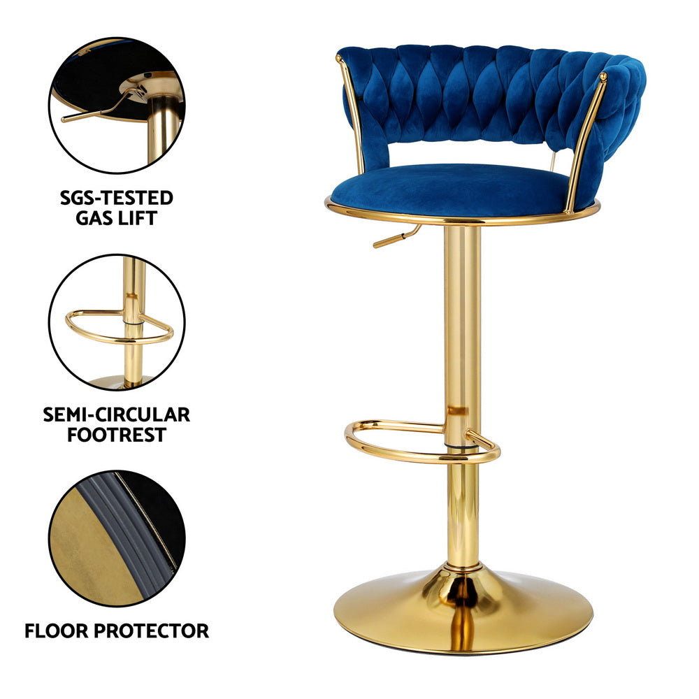 Marlook Bar Stools Gas Lift Velvet Woven Backrest Navy