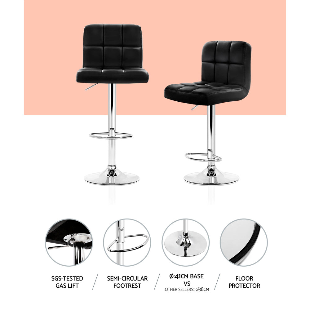 Marlook 4x Bar Stools Leather Gas Lift Black