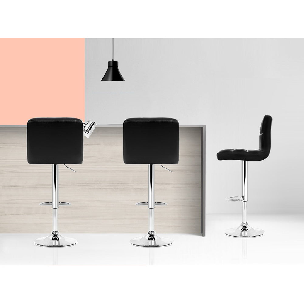 Marlook 4x Bar Stools Leather Gas Lift Black