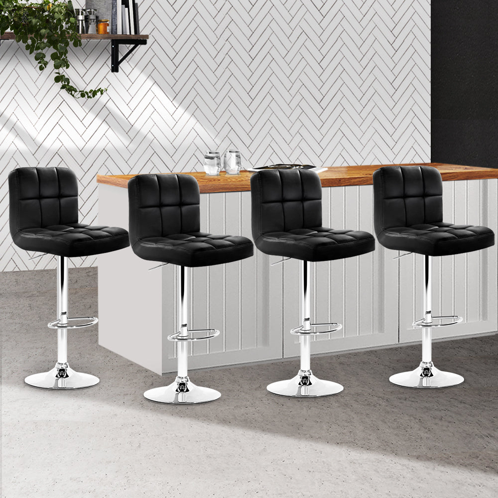 Marlook 4x Bar Stools Leather Gas Lift Black