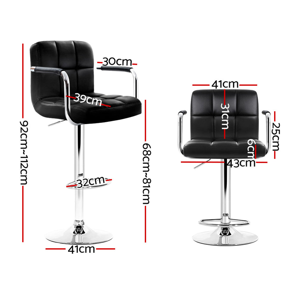 Marlook 4x Bar Stools Leather Gas Lift w/Armrest Black