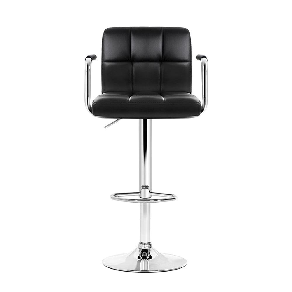 Marlook 4x Bar Stools Leather Gas Lift w/Armrest Black