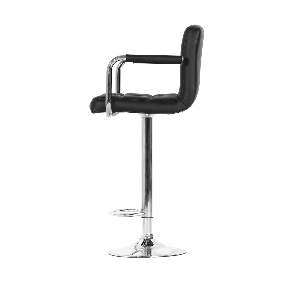 Marlook 4x Bar Stools Leather Gas Lift w/Armrest Black