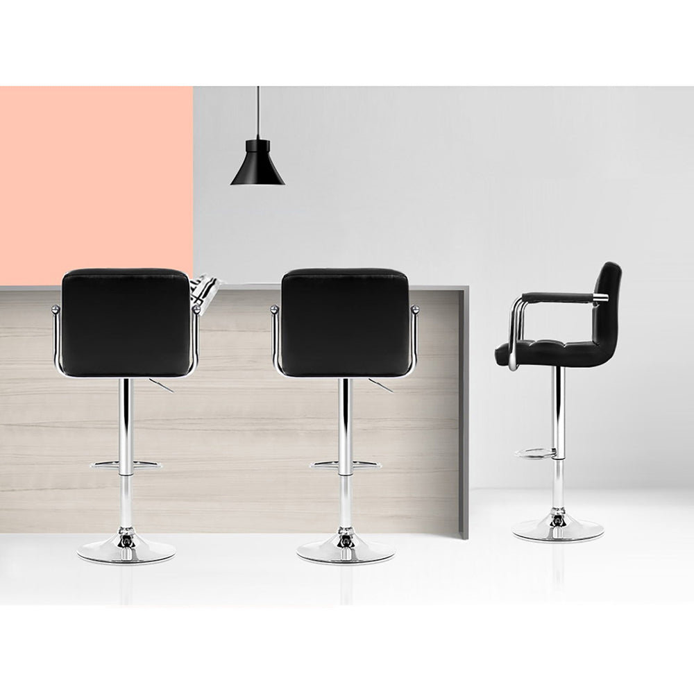 Marlook 4x Bar Stools Leather Gas Lift w/Armrest Black