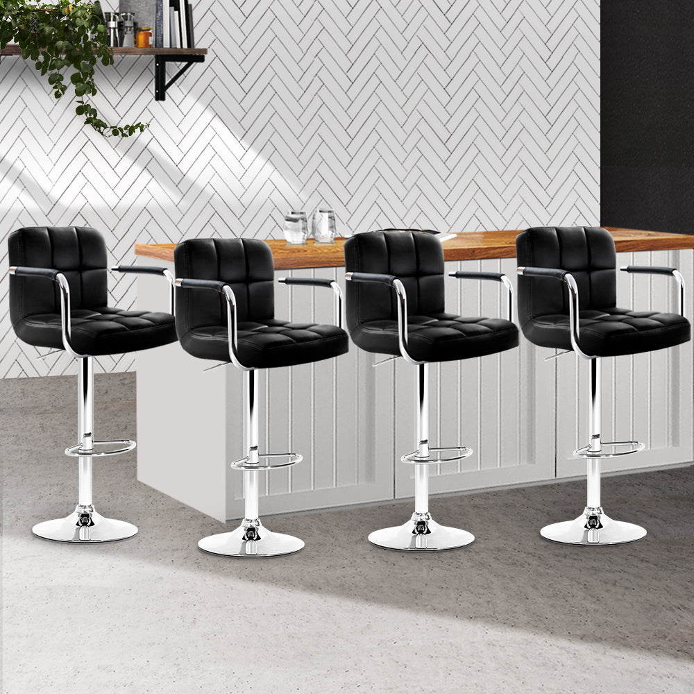 Marlook 4x Bar Stools Leather Gas Lift w/Armrest Black