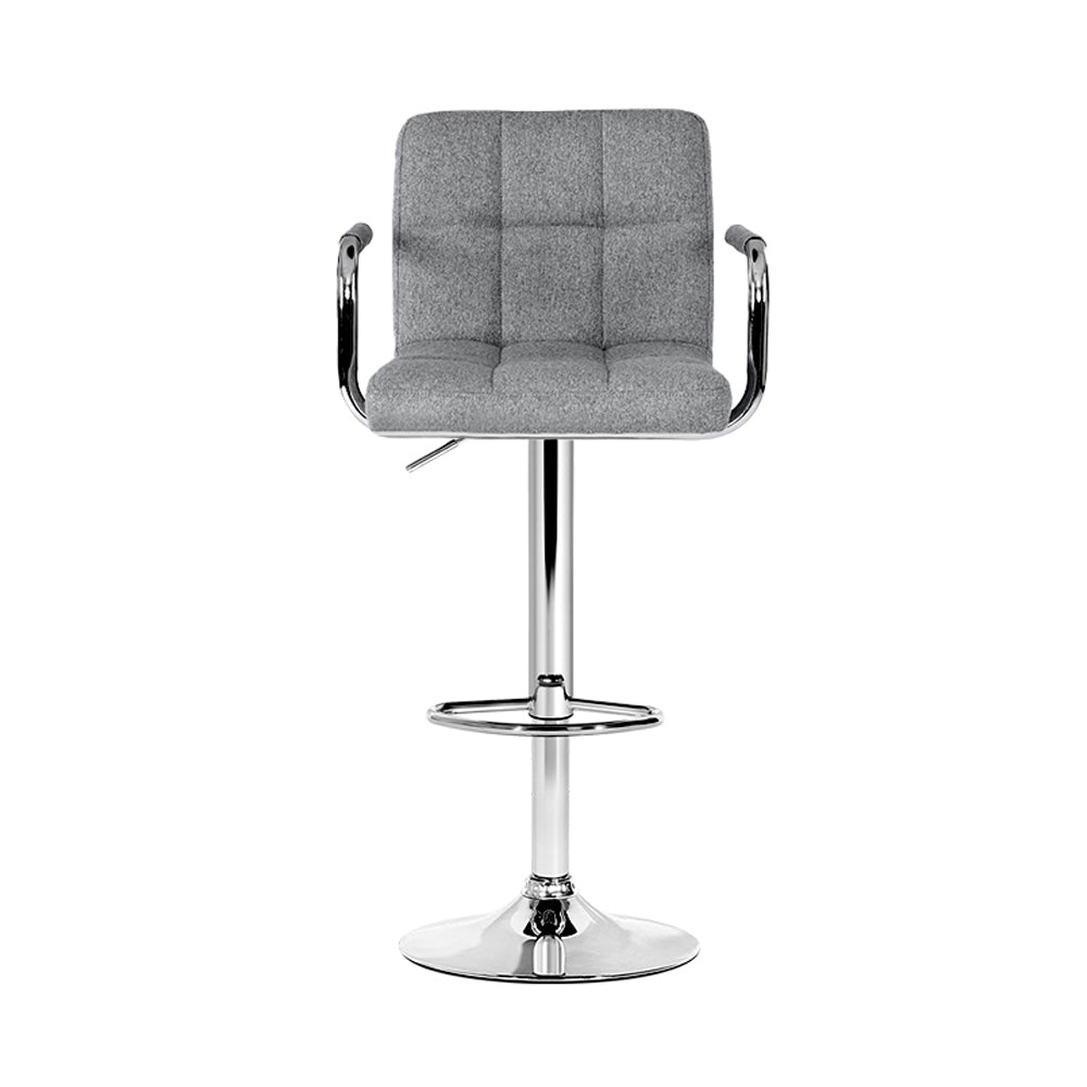 Marlook 2x Bar Stools Fabric Gas Lift w/Armrest Grey