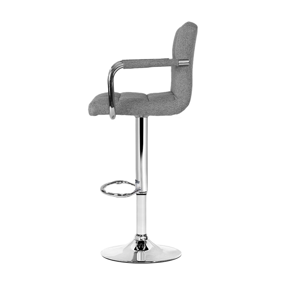 Marlook 2x Bar Stools Fabric Gas Lift w/Armrest Grey