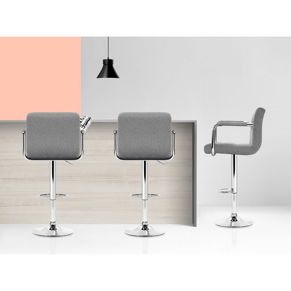 Marlook 2x Bar Stools Fabric Gas Lift w/Armrest Grey