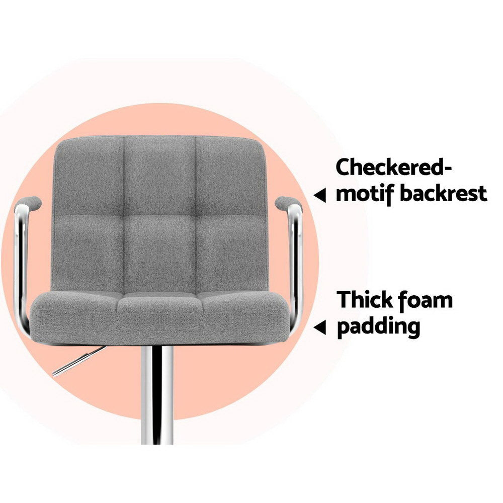 Marlook 2x Bar Stools Fabric Gas Lift w/Armrest Grey