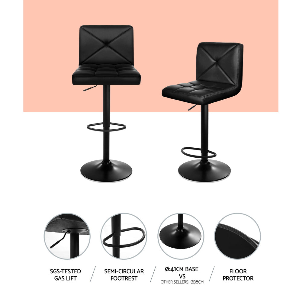 Marlook 4x Bar Stools Gas Lift Leather Chair Black