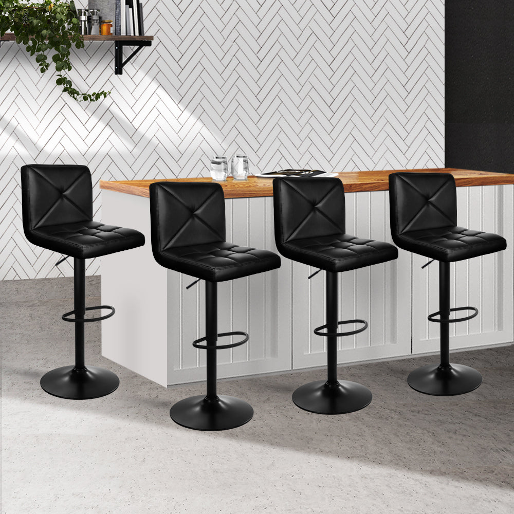 Marlook 4x Bar Stools Gas Lift Leather Chair Black