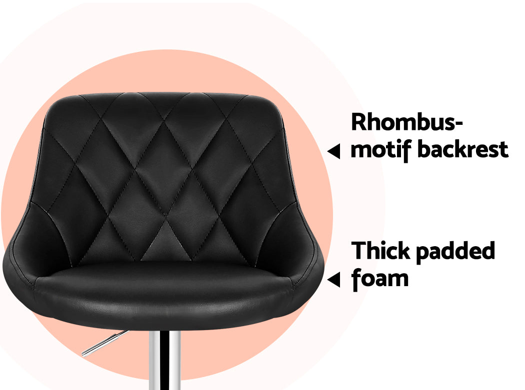 Marlook 2x Bar Stools Leather Padded Gas Lift Stool Black