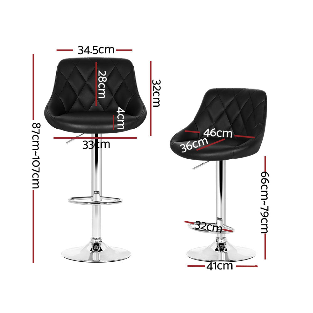 Marlook 4x Bar Stools Leather Padded Gas Lift Black