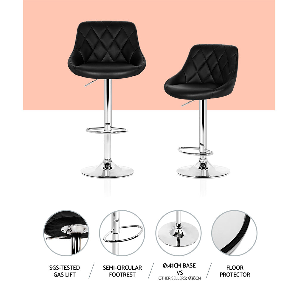 Marlook 4x Bar Stools Leather Padded Gas Lift Black