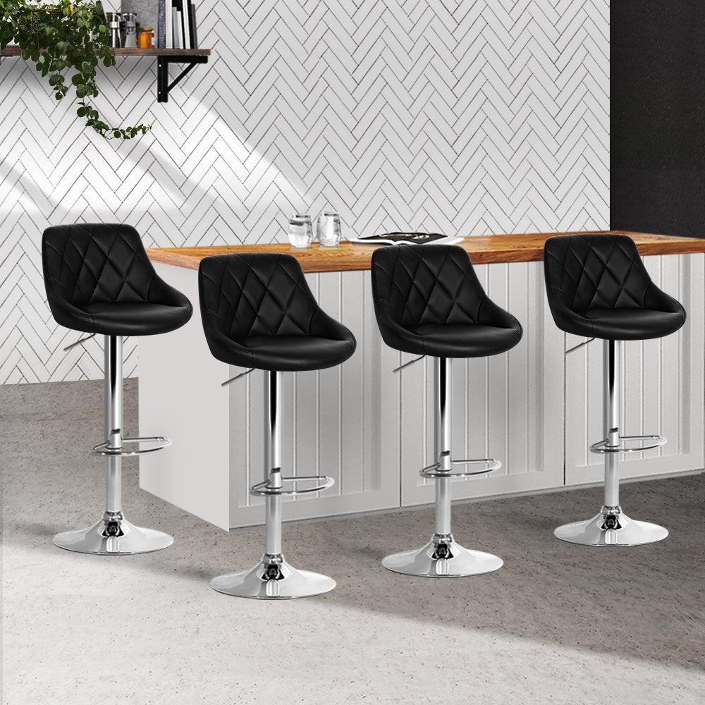 Marlook 4x Bar Stools Leather Padded Gas Lift Black