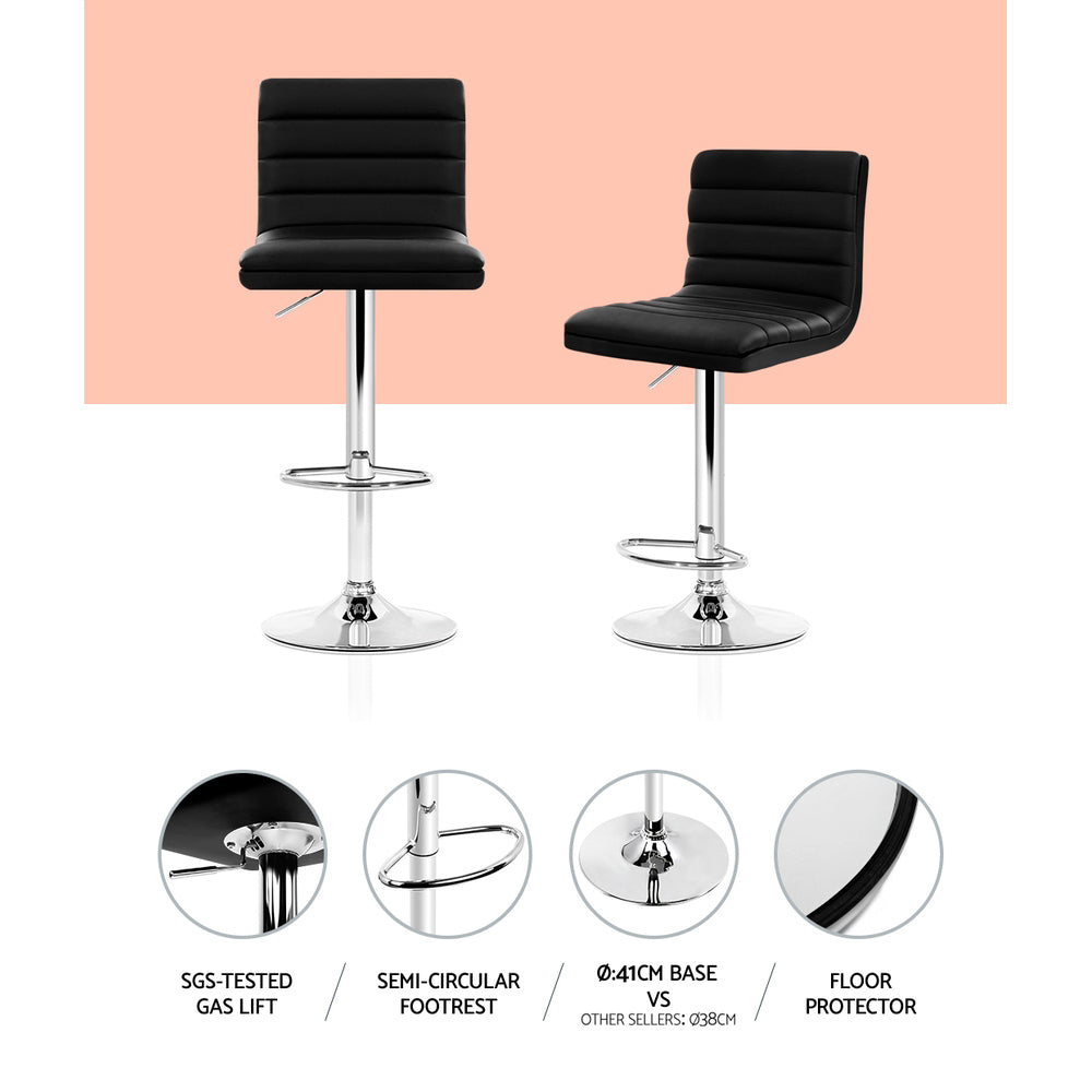 Marlook 4x Bar Stools Padded Leather Gas Lift Black