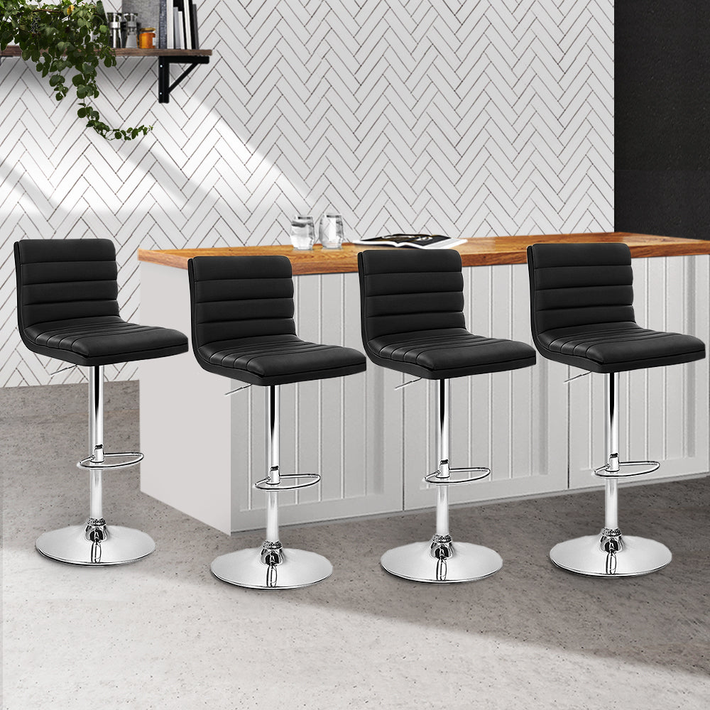 Marlook 4x Bar Stools Padded Leather Gas Lift Black