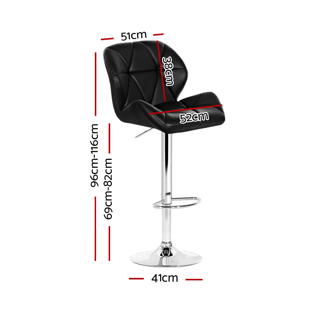 Marlook 2x Bar Stools Gas Lift Padded Leather Black