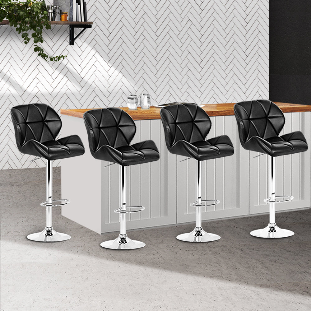 Marlook 4x Bar Stools Gas Lift Padded Leather Black