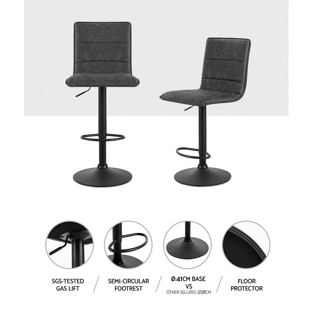 Marlook 2x Bar Stools Gas Lift Vintage Leather Grey