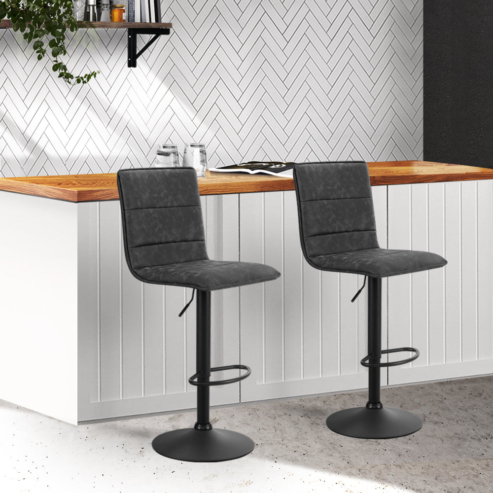 Marlook 2x Bar Stools Gas Lift Vintage Leather Grey