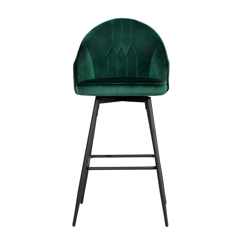 Marlook 2x Bar Stools Velvet Swivel Metal Legs Green