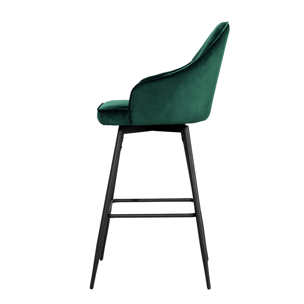 Marlook 2x Bar Stools Velvet Swivel Metal Legs Green