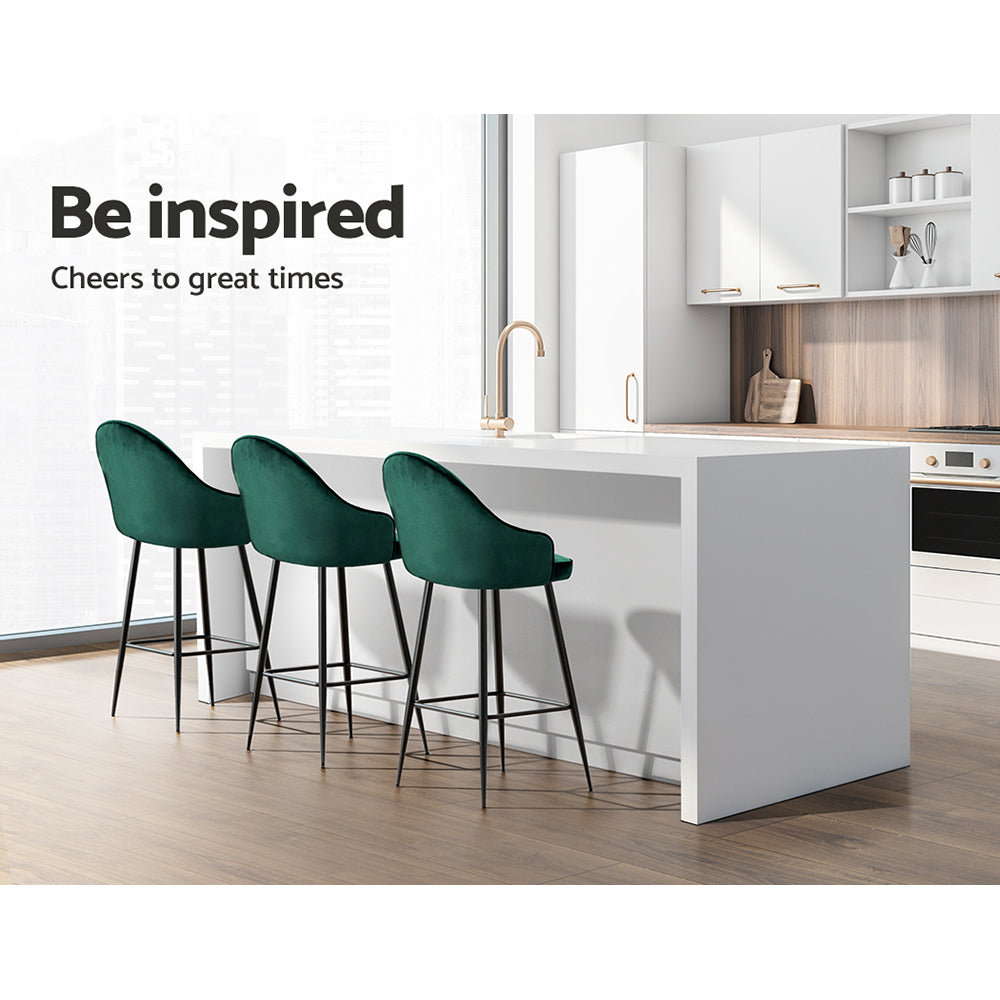 Marlook 2x Bar Stools Velvet Swivel Metal Legs Green