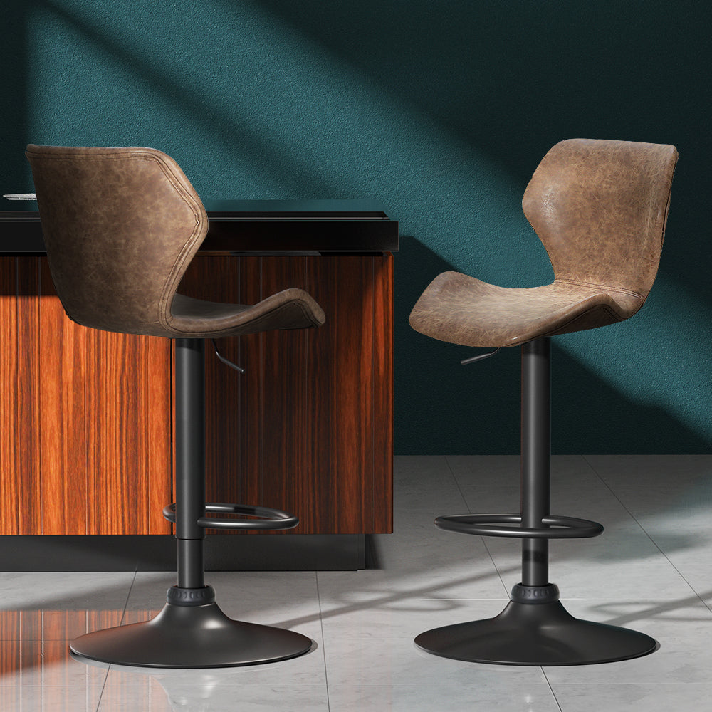 Marlook Bar Stools Kitchen Counter Stools Swivel Gas Lift Vintage Chairs Brown x2