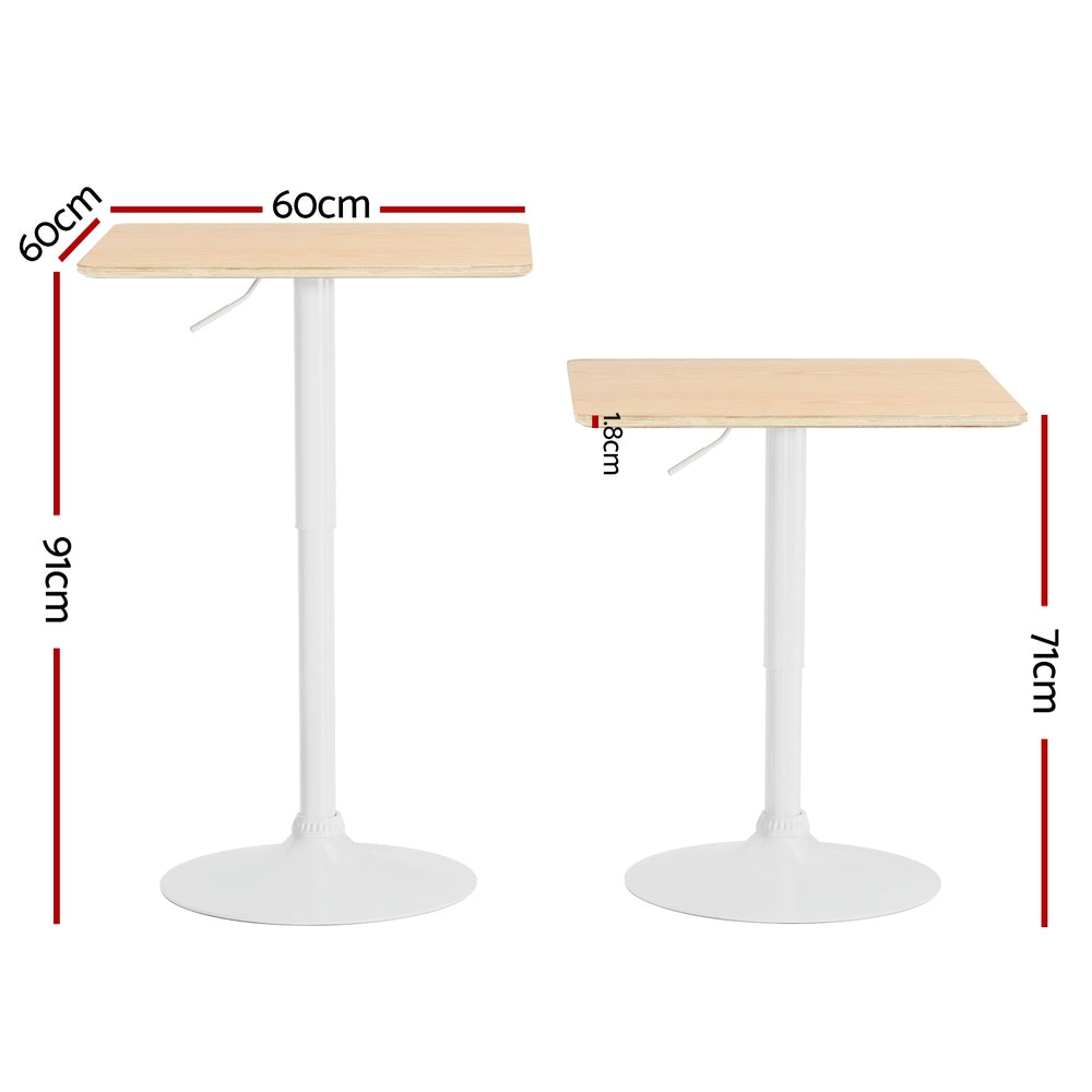 Marlook Bar Table Swivel Base Gas Lift Counter Dining Table 60CM Square Pine