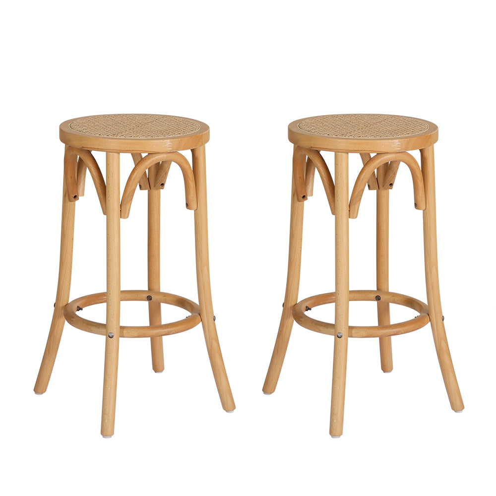 Marlook 2x Bar Stoosl Rattan Seat Wooden