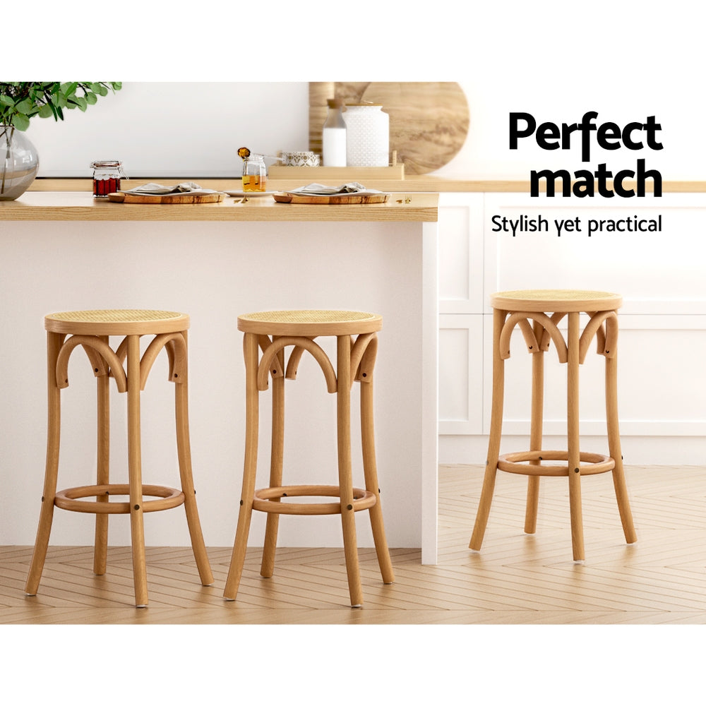 Marlook 2x Bar Stoosl Rattan Seat Wooden