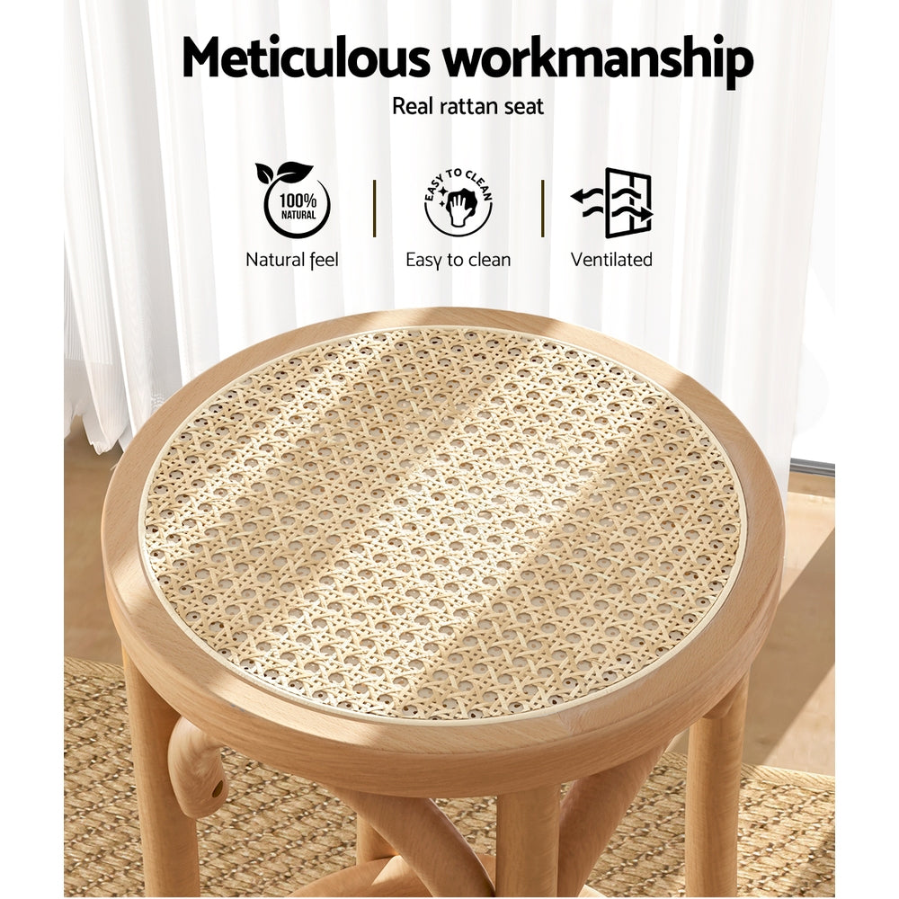Marlook 2x Bar Stoosl Rattan Seat Wooden
