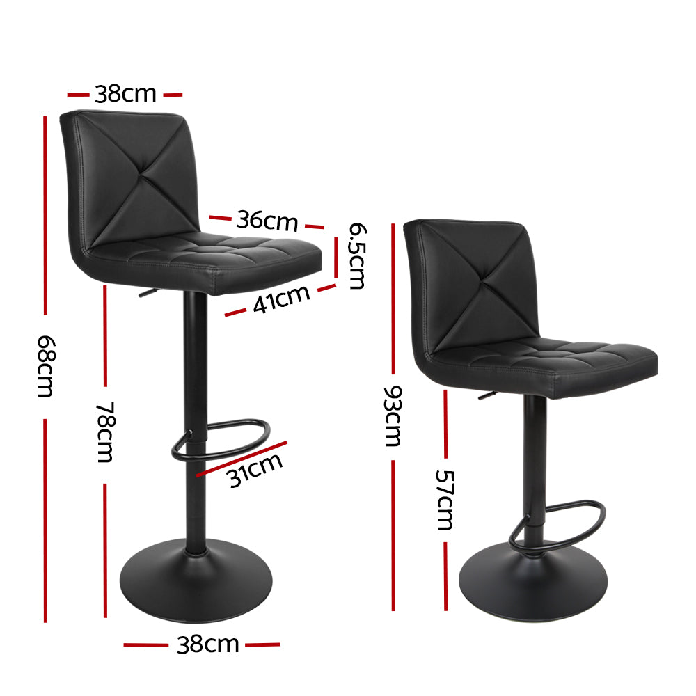 Marlook 2x Bar Stools Kitchen Dining Chairs Gas Lift Stool Leather Black