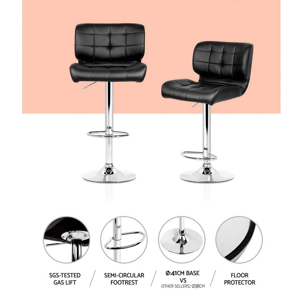 Marlook 4x Bar Stools Gas Lift Leather Padded Black