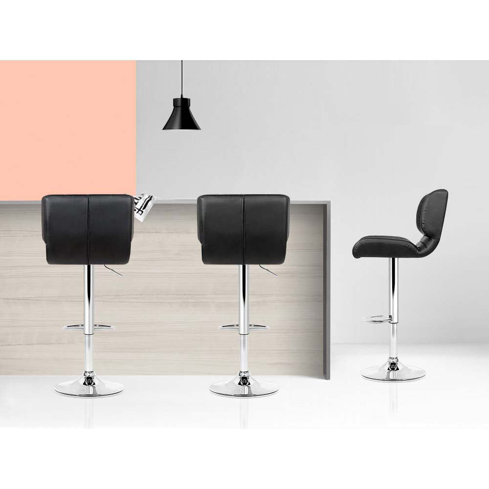 Marlook 4x Bar Stools Gas Lift Leather Padded Black