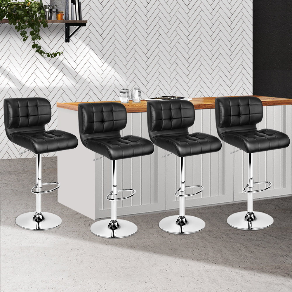 Marlook 4x Bar Stools Gas Lift Leather Padded Black