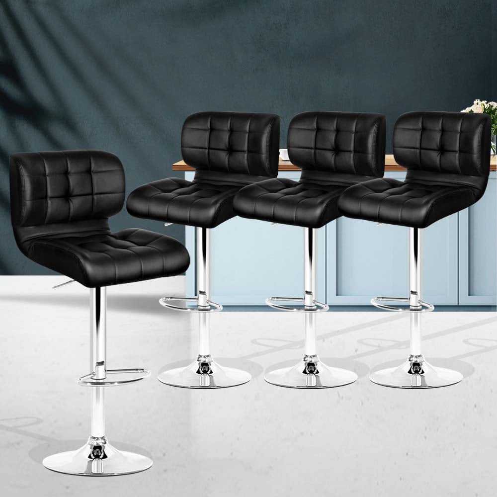 Marlook 4x Bar Stools Gas Lift Leather Padded Black