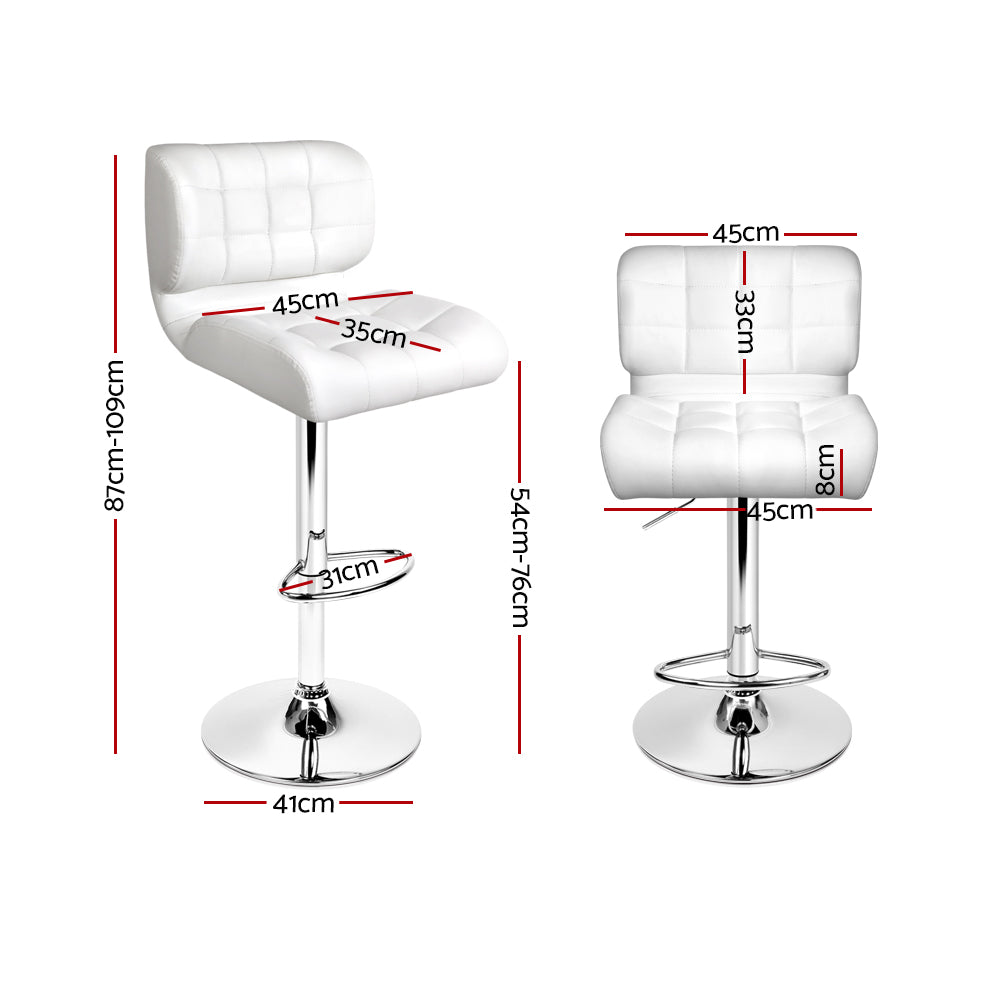 Marlook 2x Bar Stools Gas Lift Leather Padded White