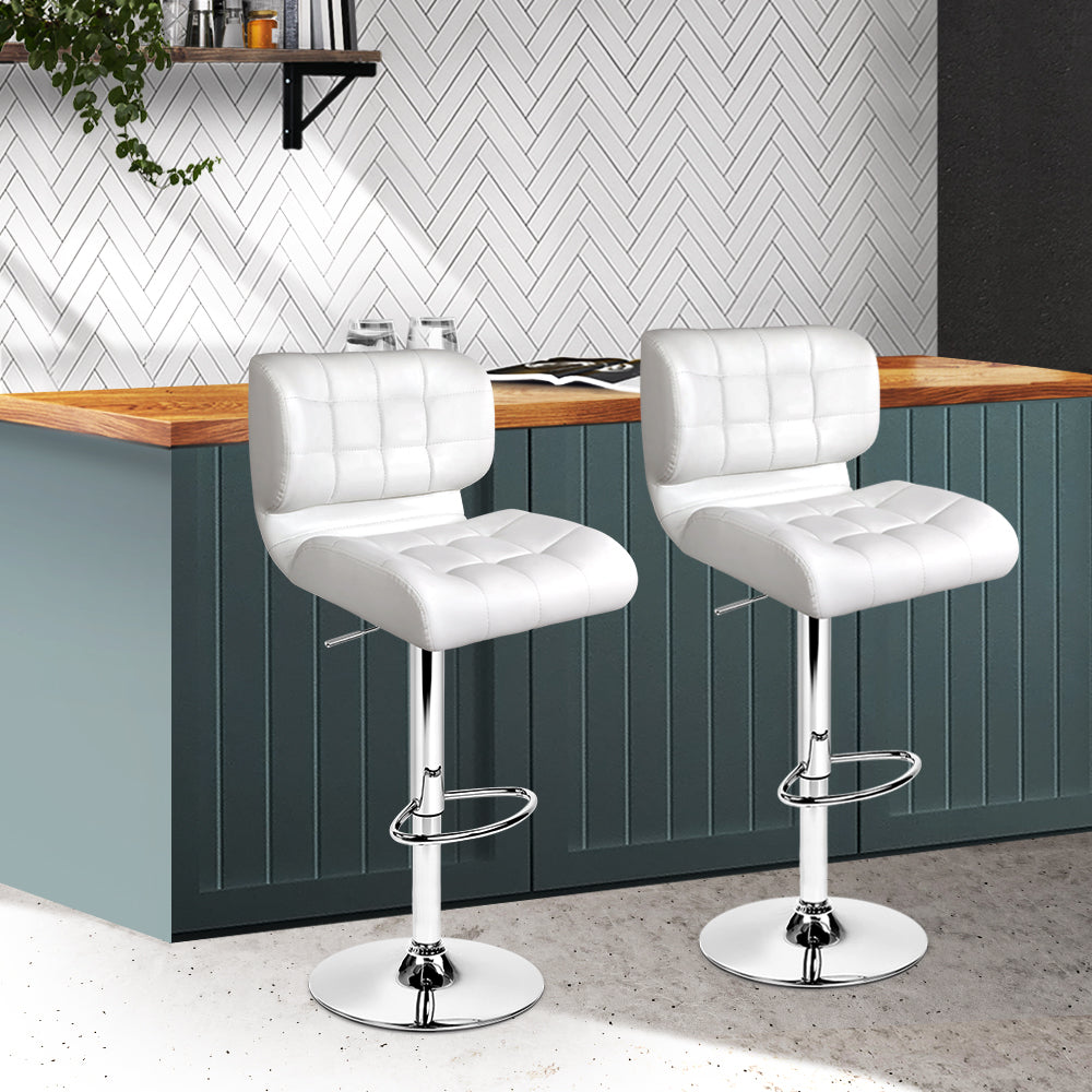 Marlook 2x Bar Stools Gas Lift Leather Padded White