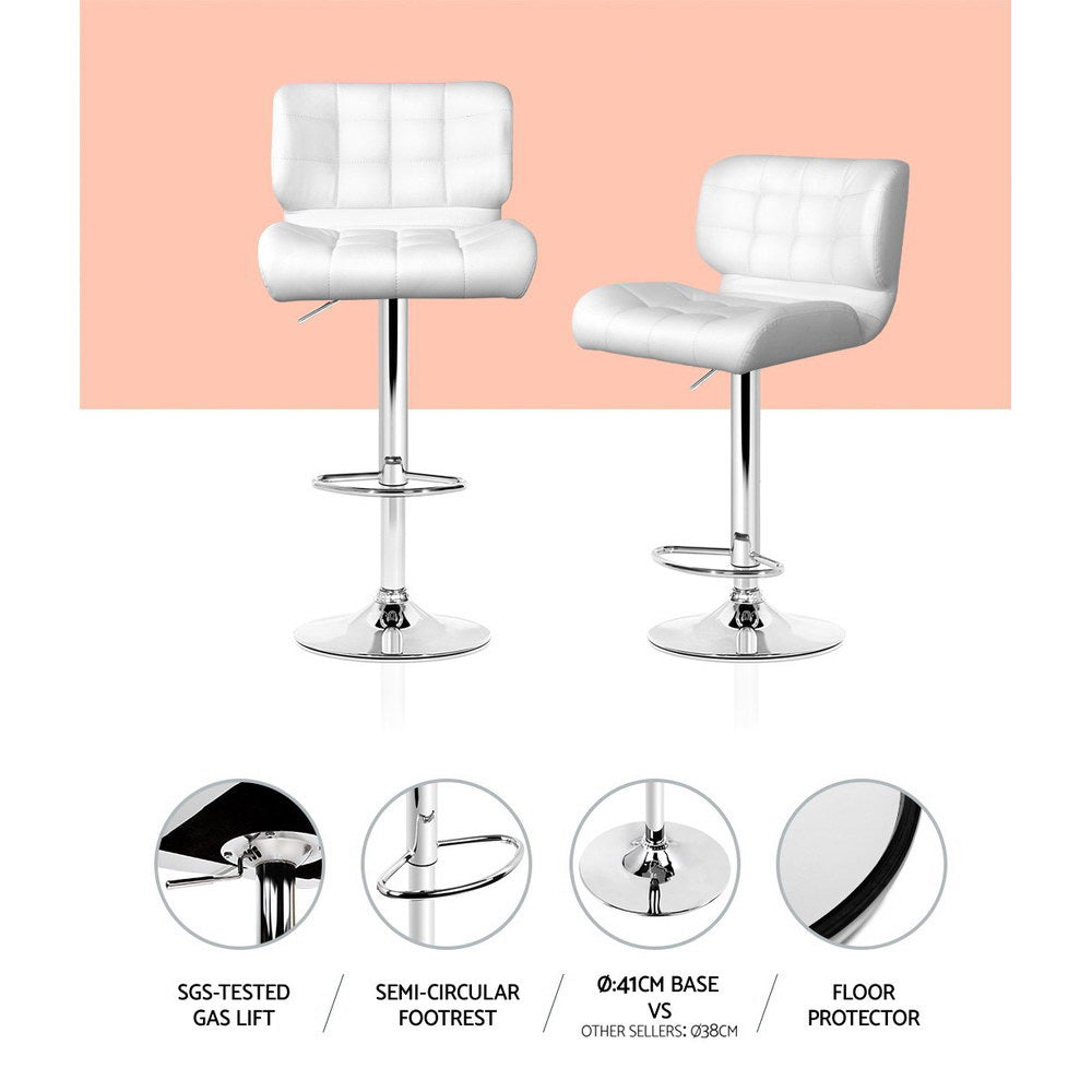 Marlook 4x Bar Stools Gas Lift Leather Padded White